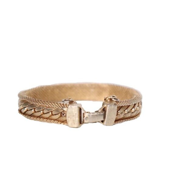 Vintage Fashion Jewelry Gold-Tone Chain Bracelet Woven Mesh Chain Bangle Cuff - Picture 3 of 8